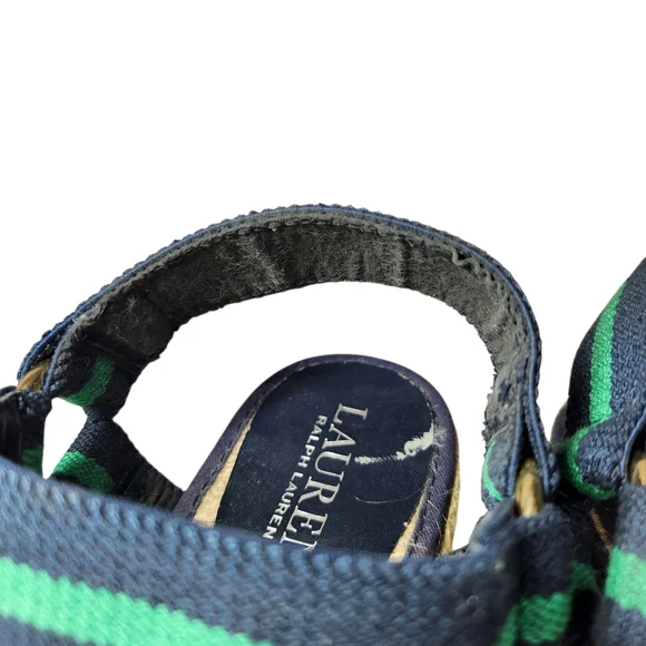 Lauren Ralph Lauren Ilene Espadrille Wedge Sandal Size 9 Navy Green Stripe 3" - Picture 8 of 10